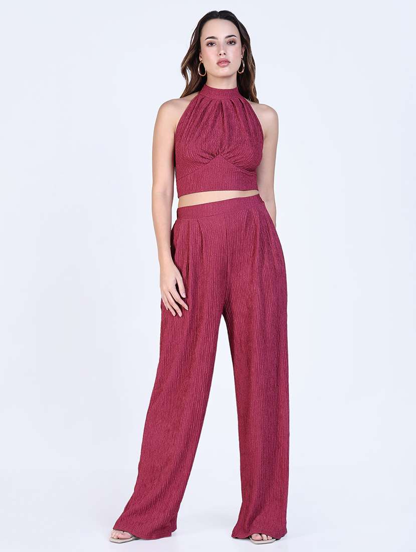 women solid top and palazzo co-ord set