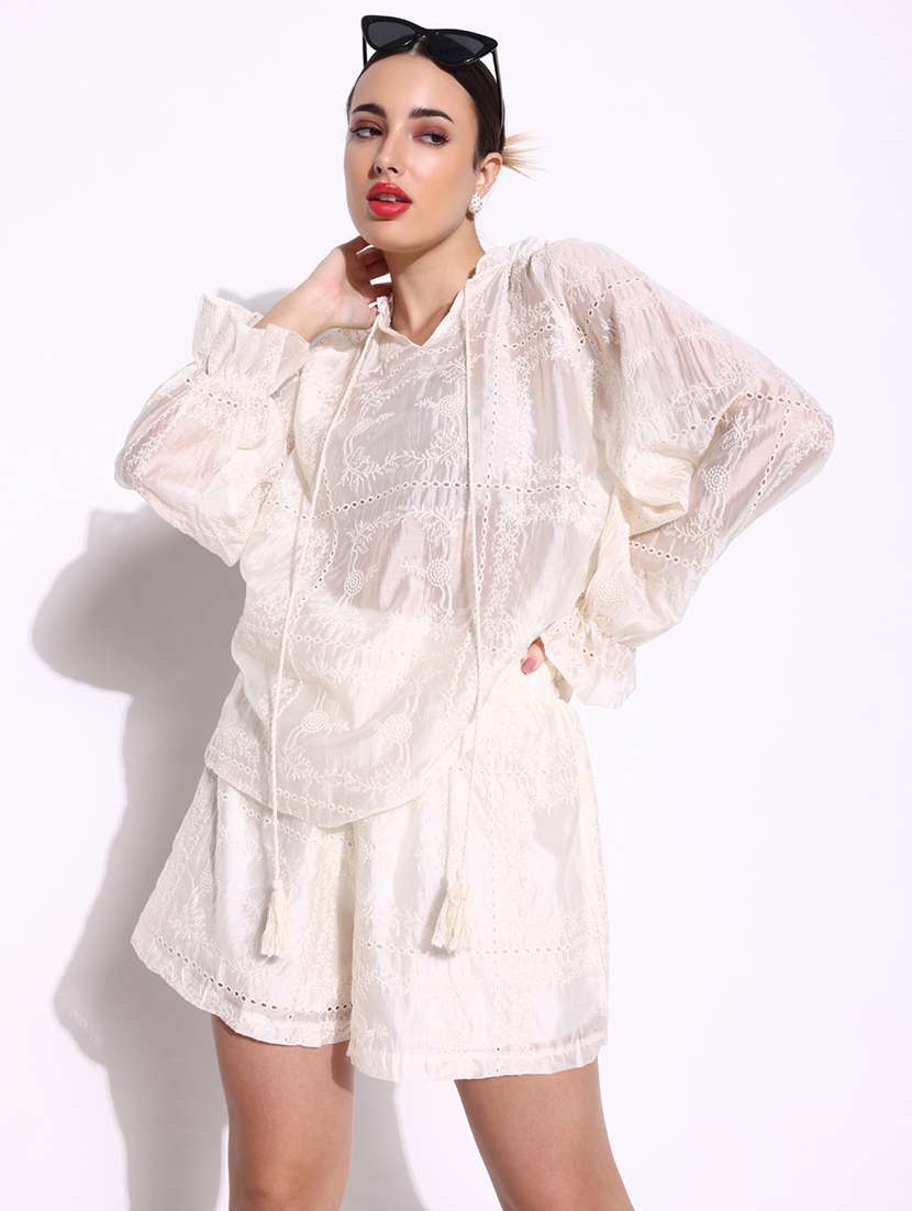 women lace deatiled top and shorts co-ord set - 21643298 -  Standard Image - 1