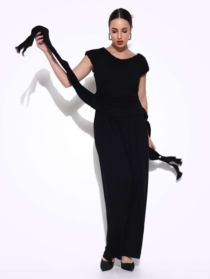 women solid ruffle deatiled top and trouser co-ord set - 21643302 -  Standard Image - 4