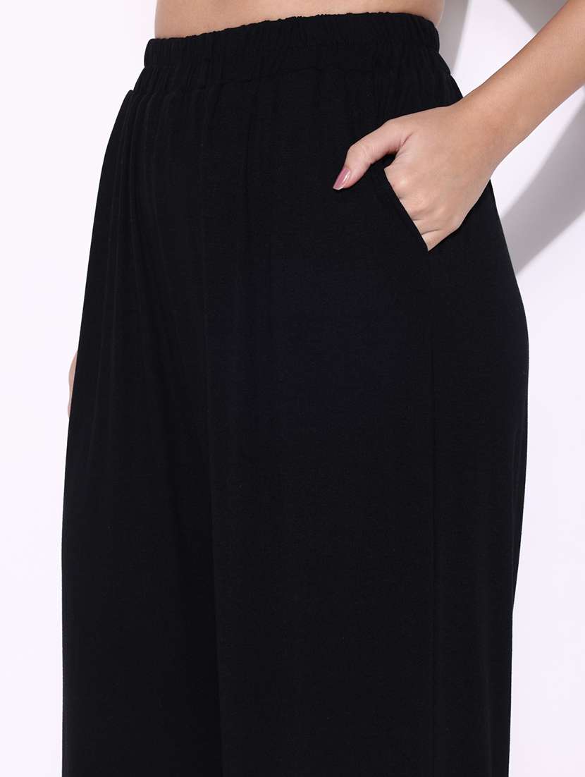 women solid ruffle deatiled top and trouser co-ord set - 21643302 -  Standard Image - 6