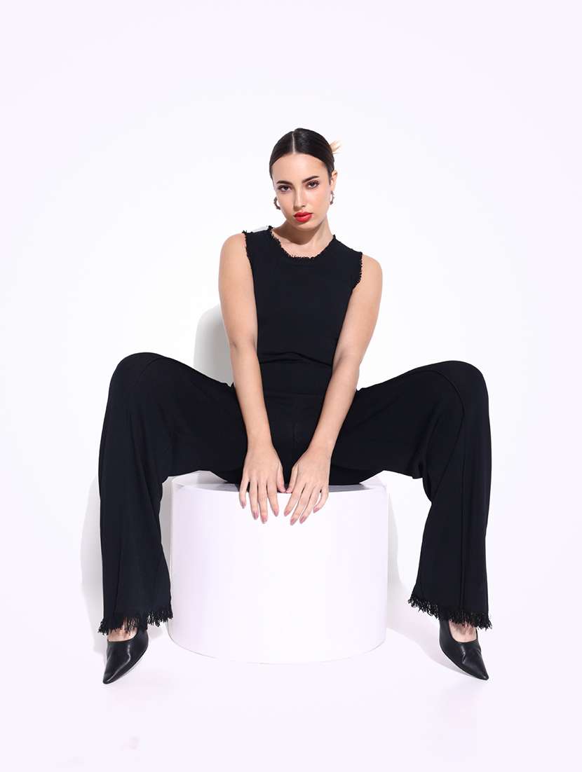 women solid top and trouser co-ord set - 21643305 -  Standard Image - 4