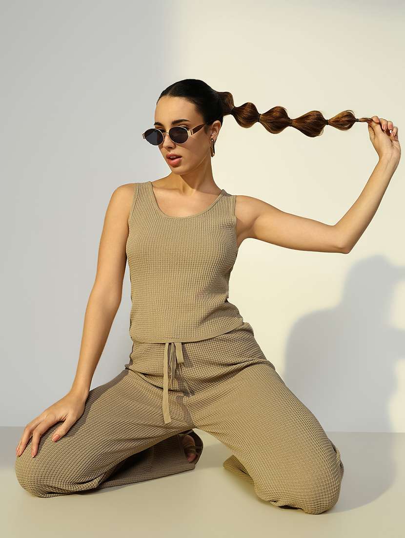 women solid top and trouser co-ord set - 21643306 -  Standard Image - 1