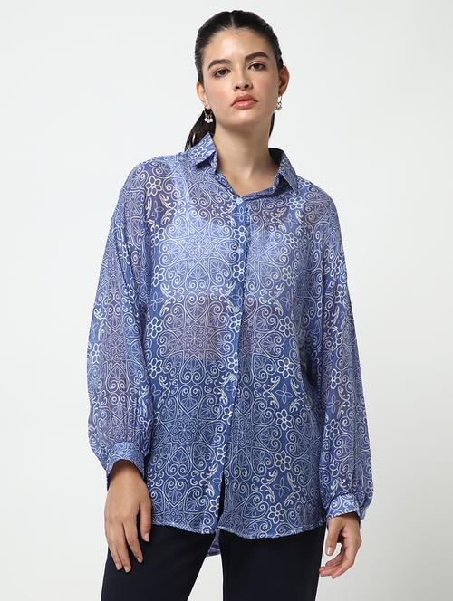 women printed collared oversized shirt - 21643307 -  Standard Image - 0