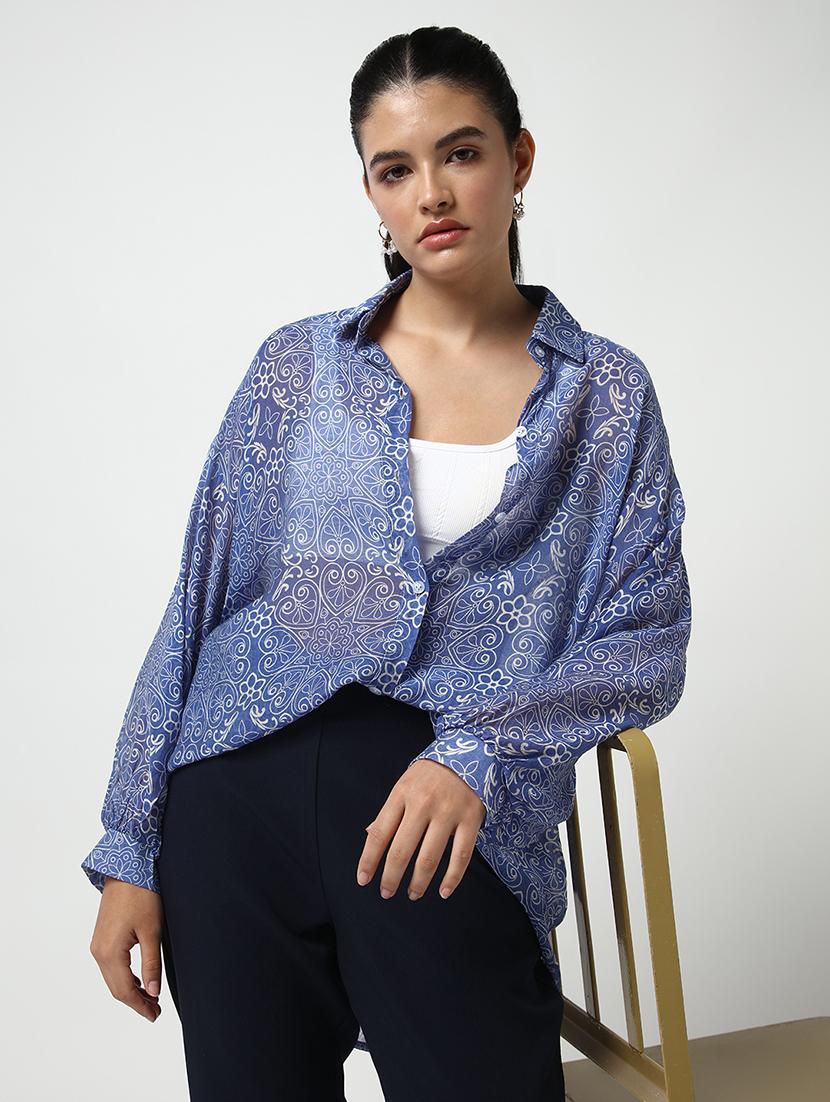 women printed collared oversized shirt - 21643307 -  Standard Image - 1