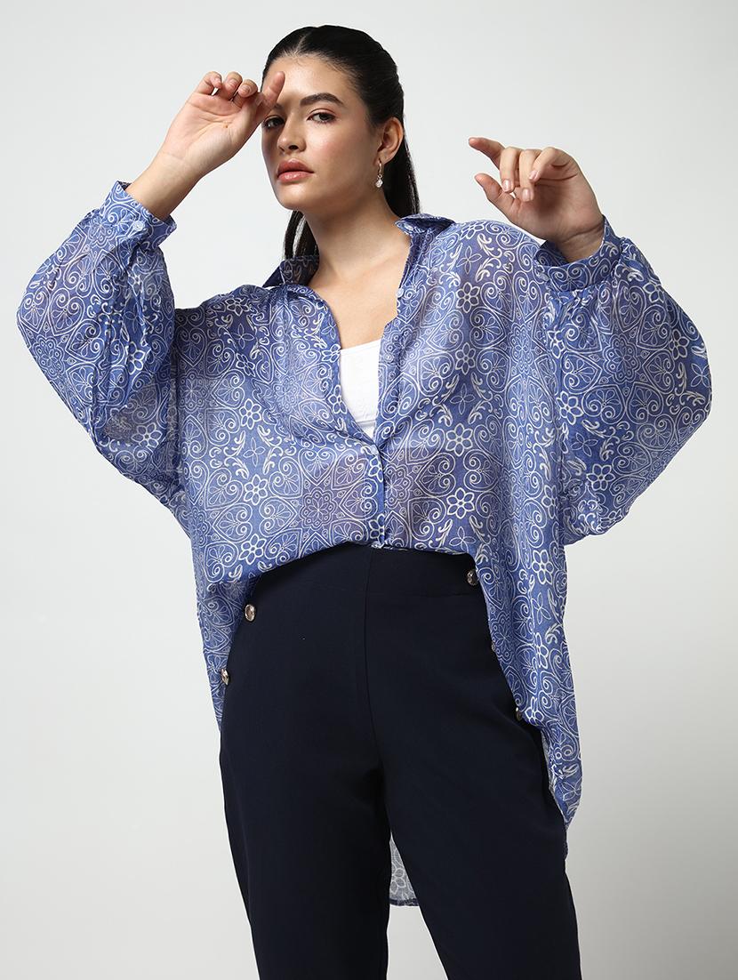 women printed collared oversized shirt - 21643307 - Standard Image - 6