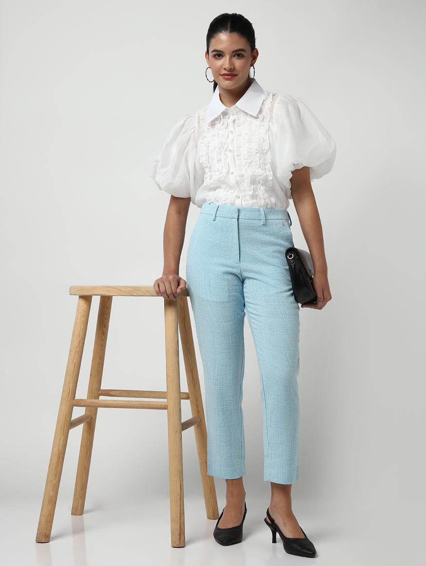 women solid collared puff sleeves shirt - 21643308 - Standard Image - 4