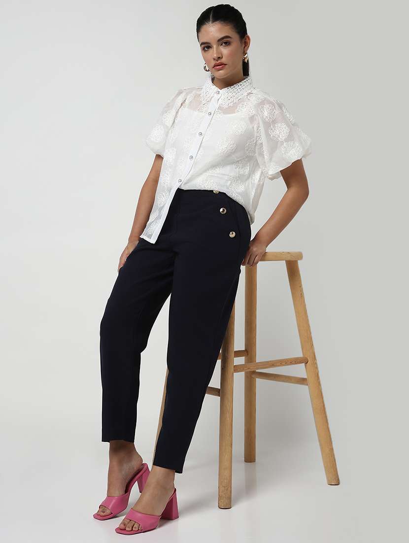 women lace deatiled collared puff sleeves shirt with slip - 21643309 -  Standard Image - 4