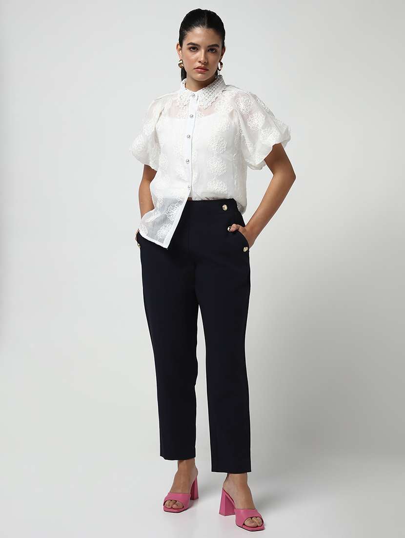 women lace deatiled collared puff sleeves shirt with slip - 21643309 -  Standard Image - 6