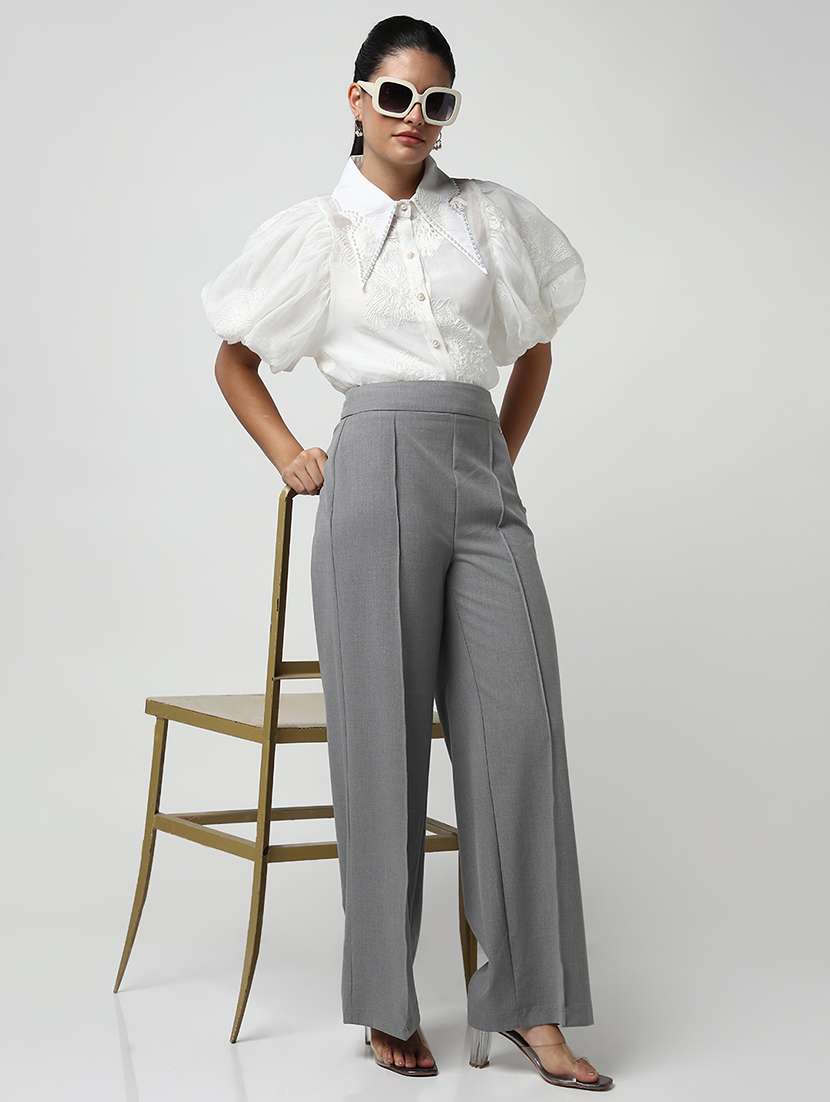 women embroidered collared puff sleeves shirt with slip - 21643315 -  Standard Image - 4