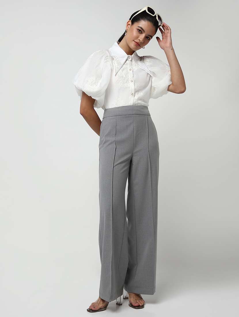 women embroidered collared puff sleeves shirt with slip - 21643315 -  Standard Image - 6