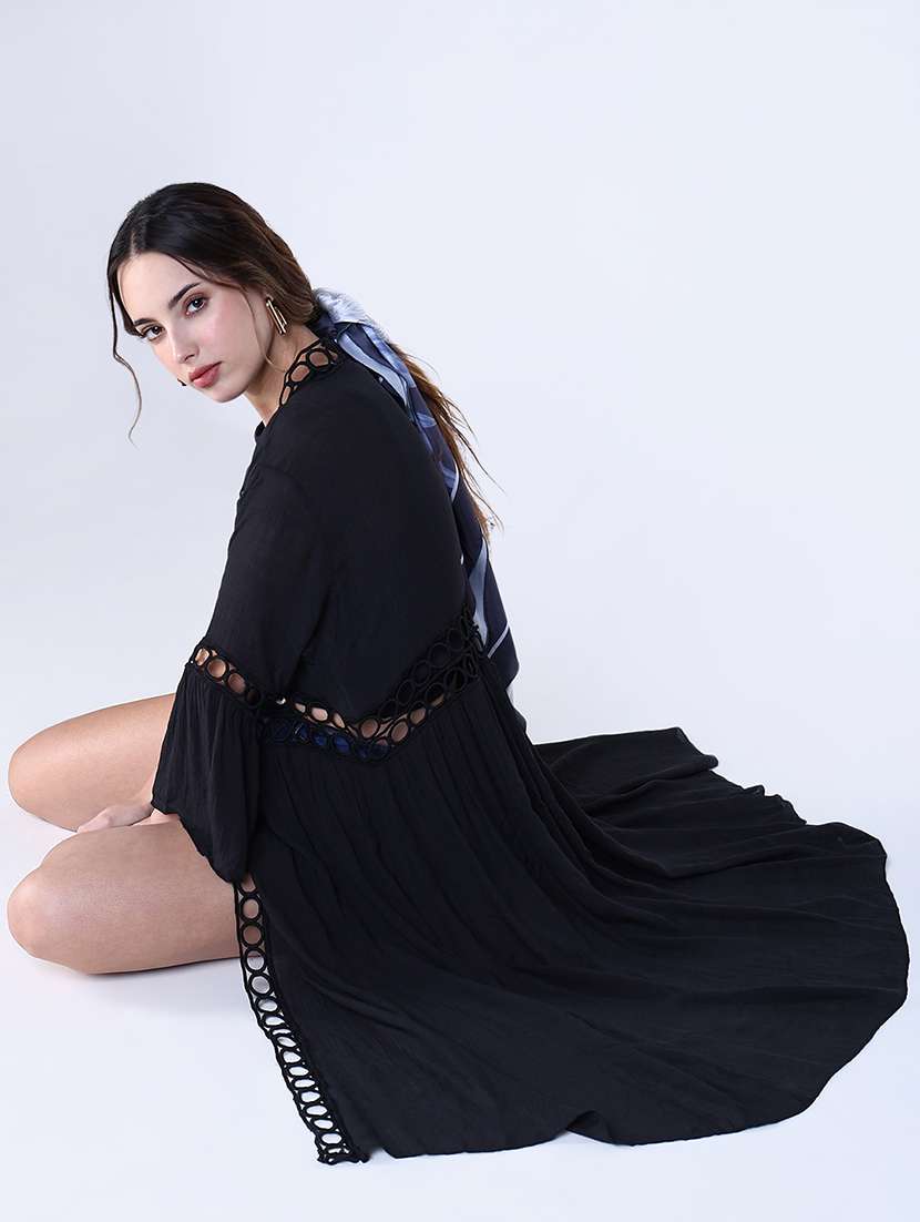 women lace detailed sleeveless long shrug - 21643332 -  Standard Image - 1