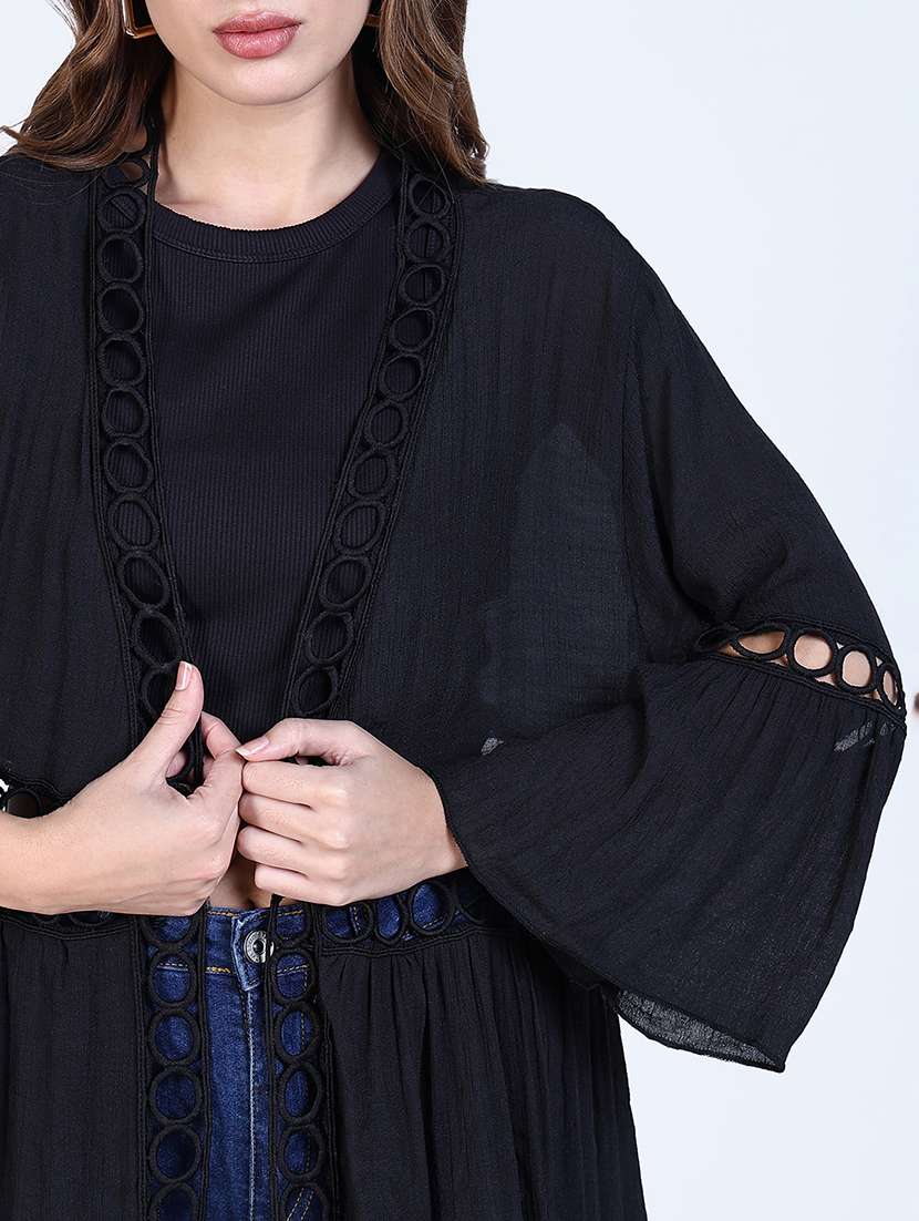 women lace detailed sleeveless long shrug - 21643332 -  Standard Image - 6