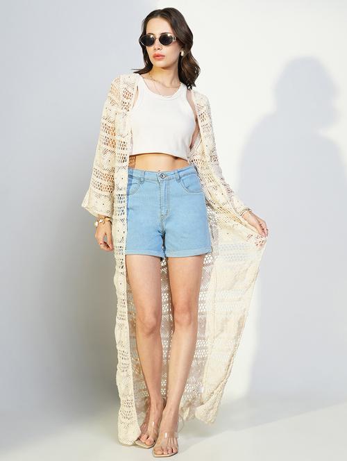 women lace detailed sleeveless long shrug - 21643335 -  Standard Image - 0