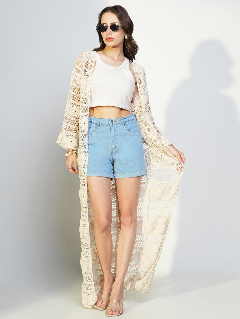 women lace detailed sleeveless long shrug - 21643335 -  Zoom Image - 0