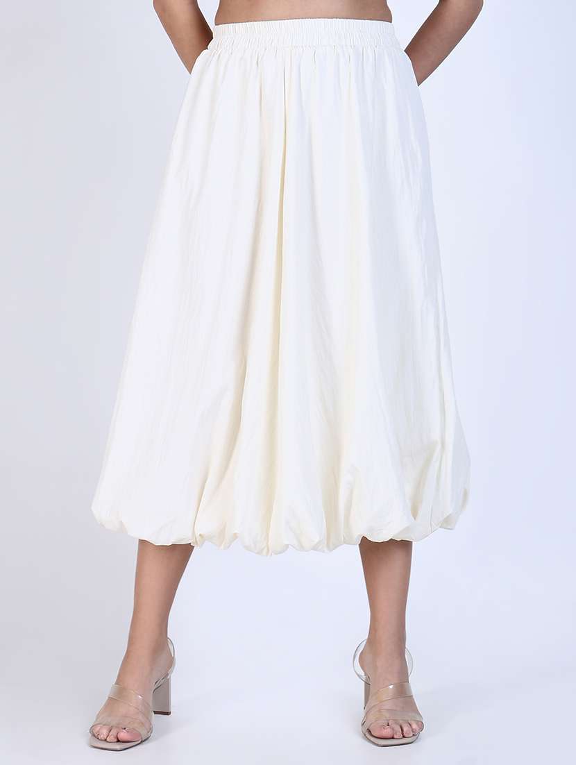 women solid high rise ballon skirt