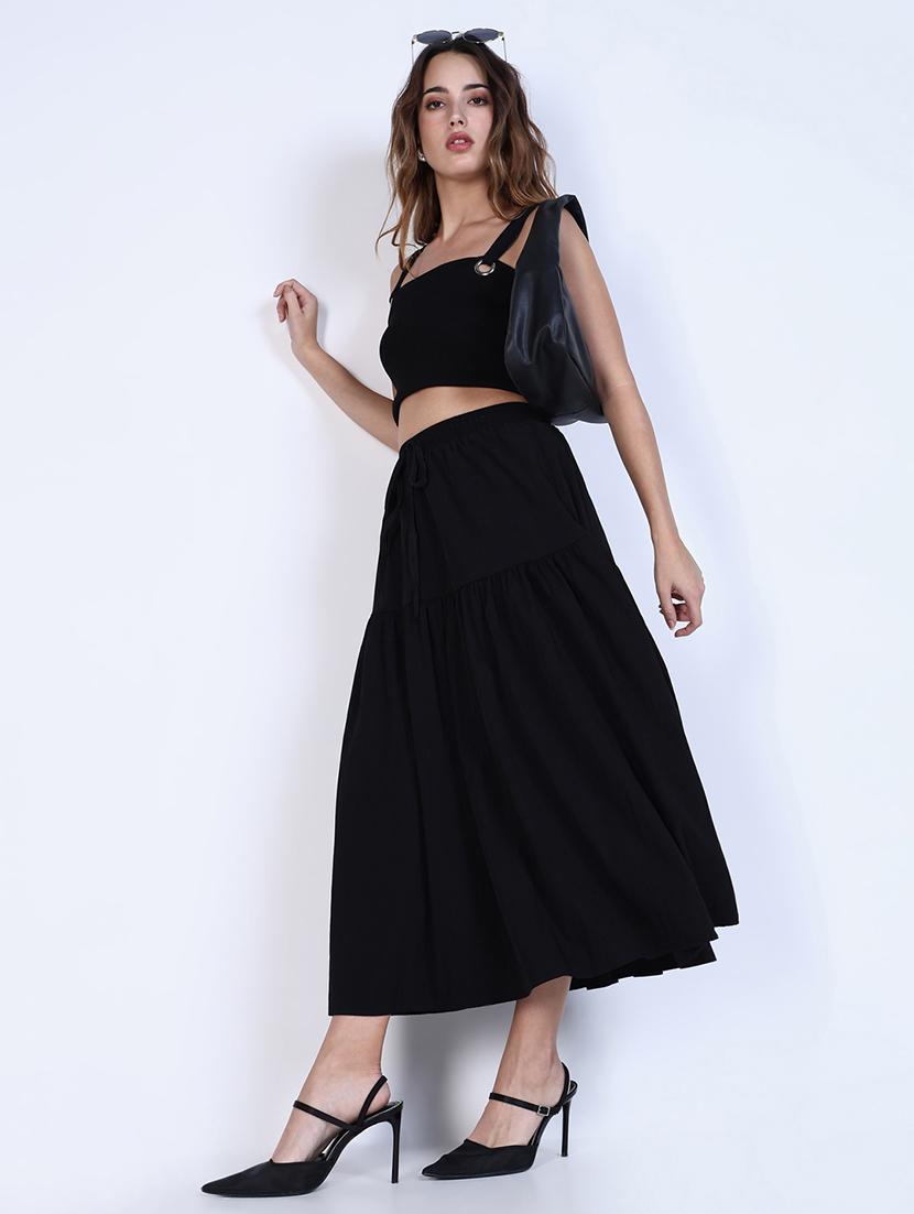 women solid high rise flared skirt - 21643348 - Standard Image - 6