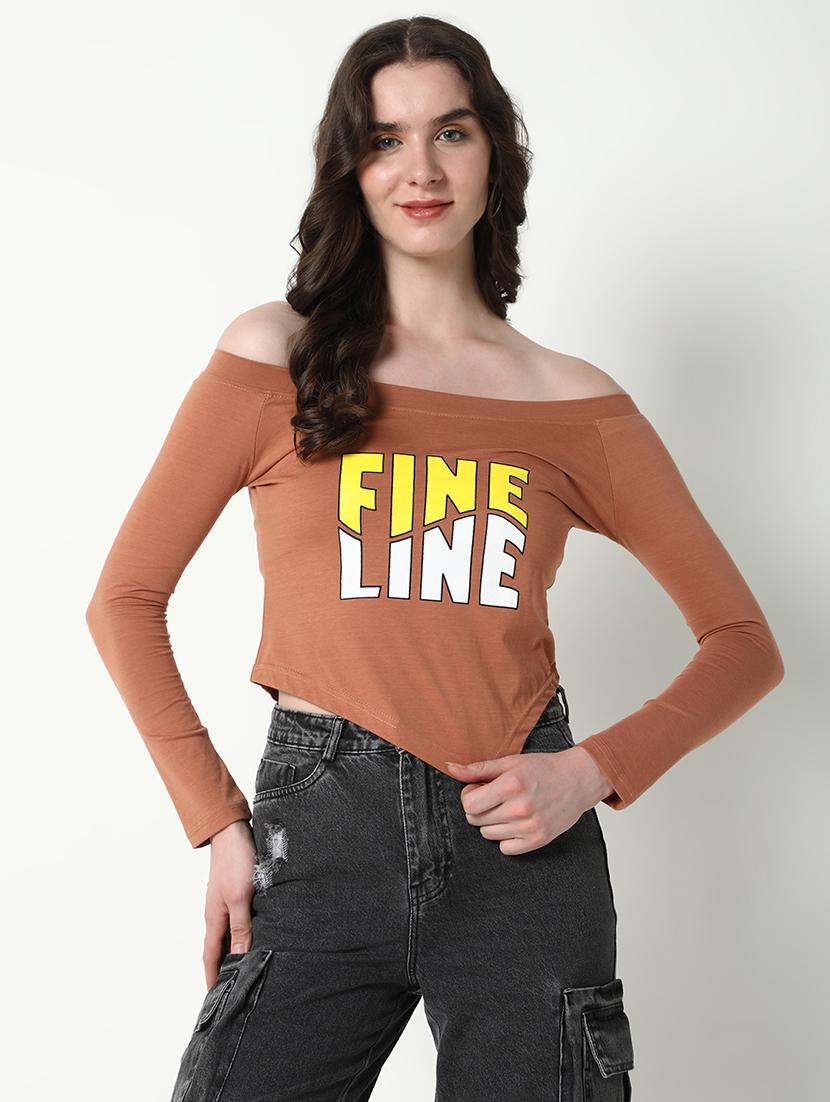 women typography off-shoulder neck top - 21643366 -  Zoom Image - 0