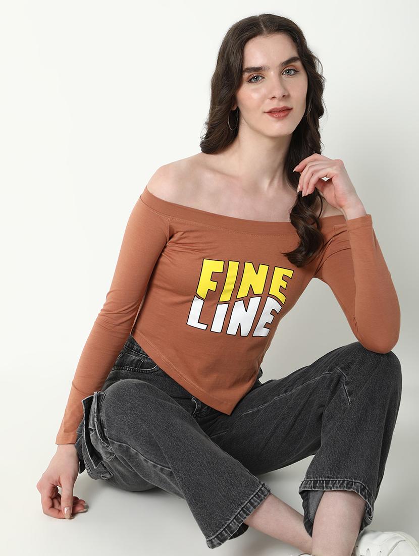 women typography off-shoulder neck top - 21643366 -  Standard Image - 1