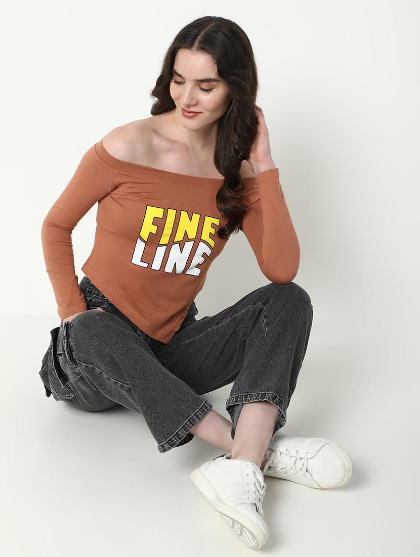 women typography off-shoulder neck top - 21643366 - Standard Image - 4