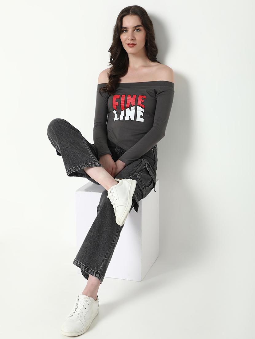 women typography off-shoulder neck top - 21643367 - Standard Image - 4