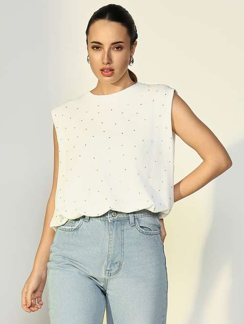 women polka doted sleeveless regular top - 21643384 -  Standard Image - 0