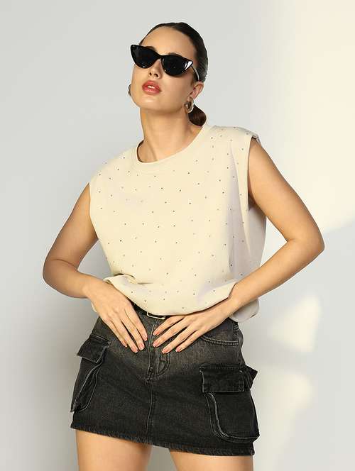 women embellsihed sleeveless regular top - 21643385 -  Standard Image - 0