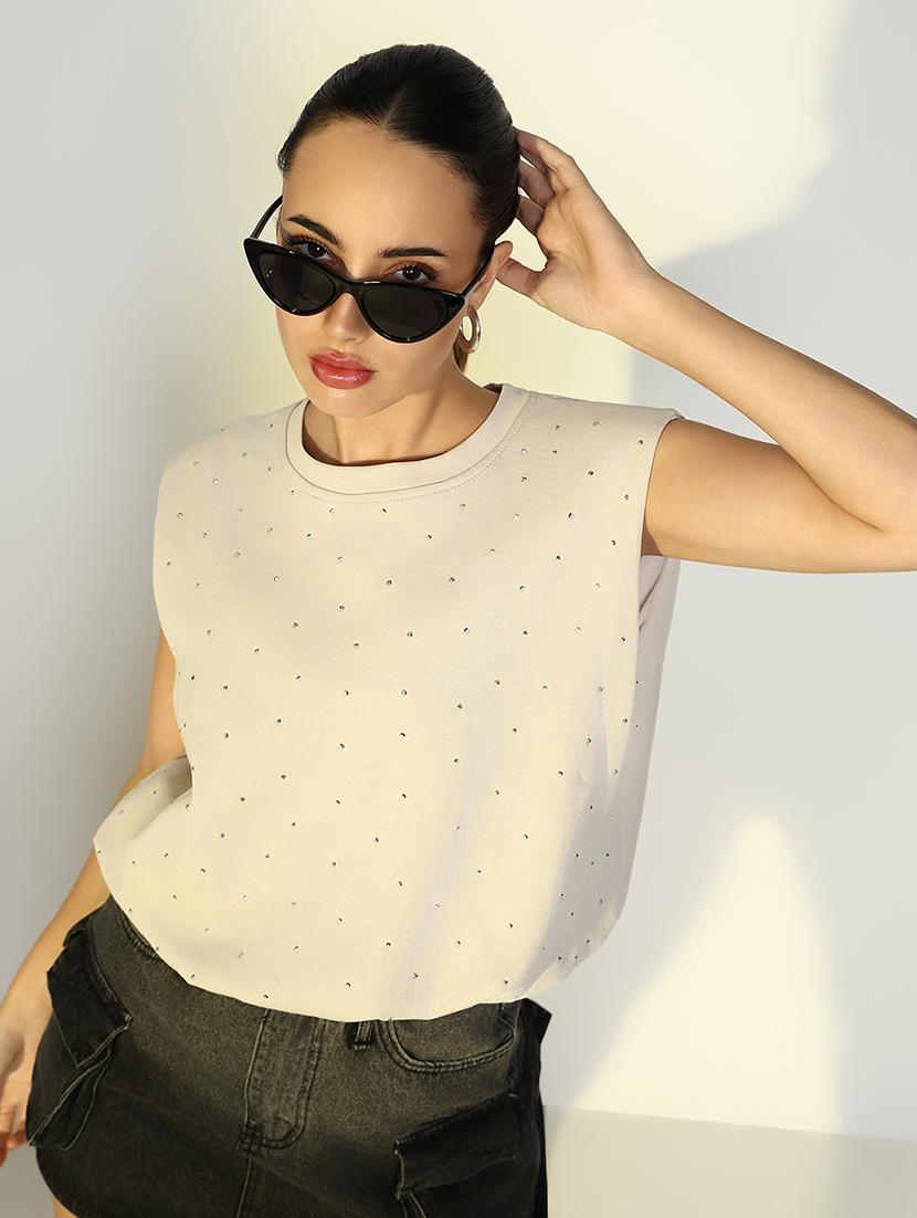 women embellsihed sleeveless regular top - 21643385 - Standard Image - 1