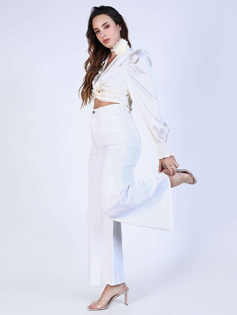 women solid puff sleeves regular top - 21643386 -  Standard Image - 4