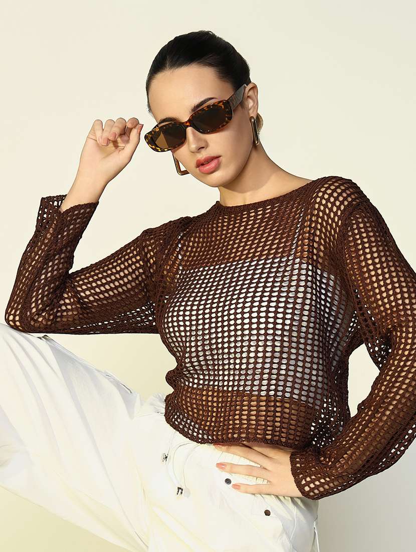 women crochet detailed long sleeves top - 21643388 -  Standard Image - 1