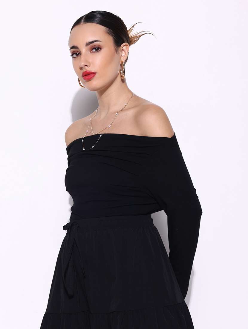 women solid off shoulder long sleeves top