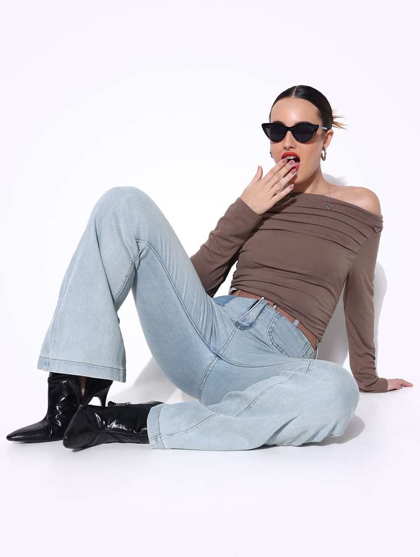 women solid off shoulder long sleeves top - 21643409 -  Standard Image - 4