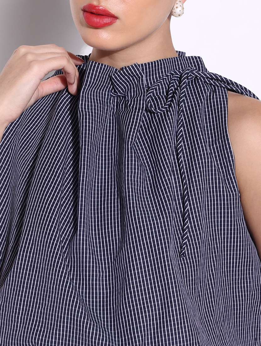 women blue checks sleeveless blouson top - 21643411 - Standard Image - 6