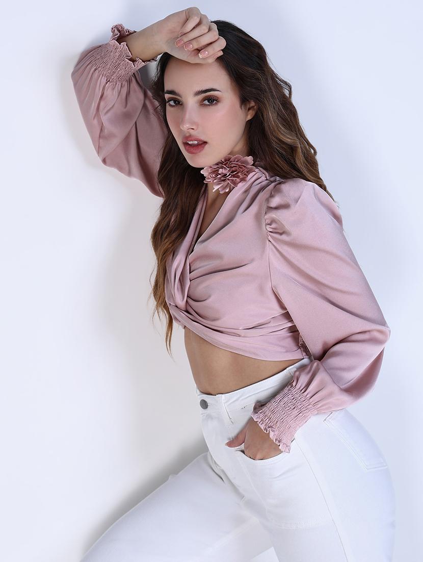 women pink solid long sleeve top - 21643413 -  Standard Image - 1