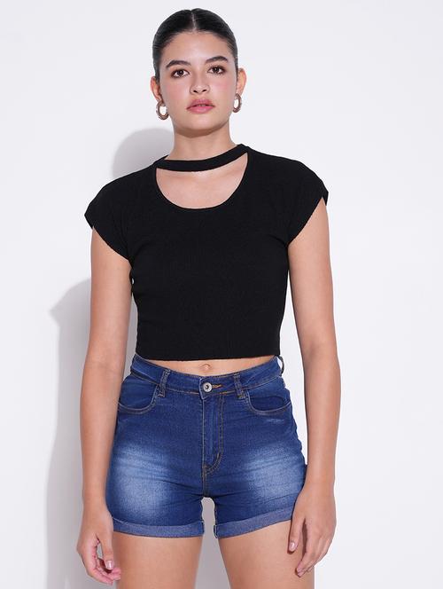 women solid chocker neck regular top - 21643429 - Standard Image - 0