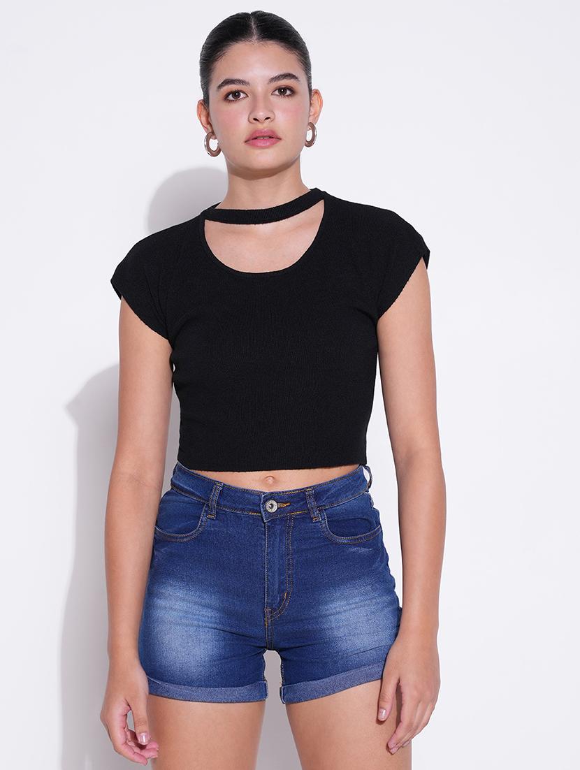 women solid chocker neck regular top - 21643429 - Zoom Image - 0