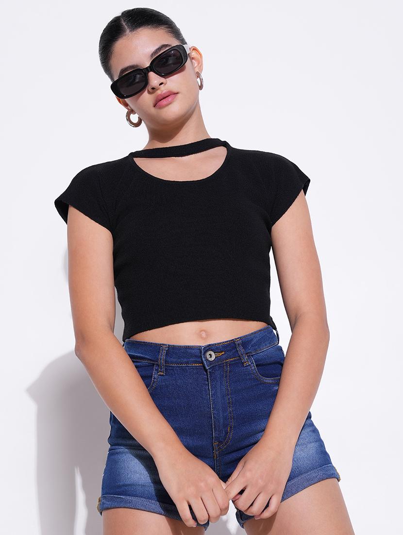 women solid chocker neck regular top - 21643429 - Standard Image - 1