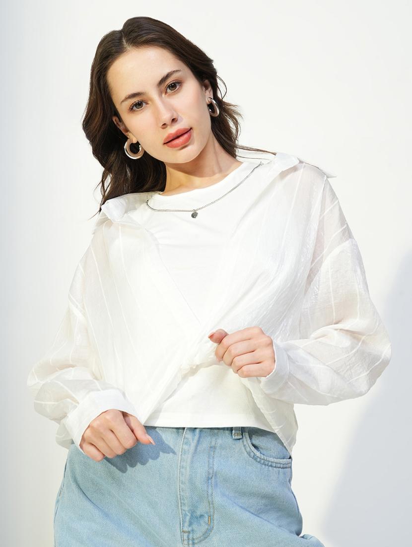 women white solid top with long sleeves shirt  - 21643432 -  Standard Image - 1
