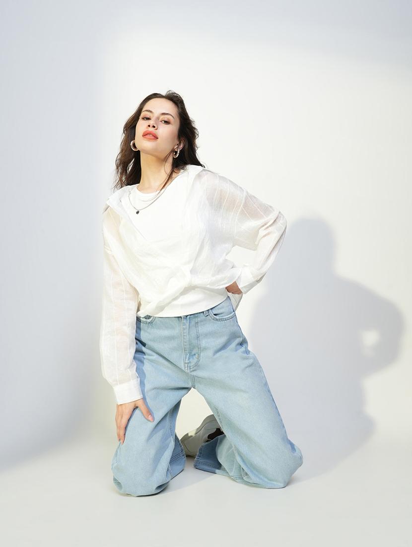 women white solid top with long sleeves shirt - 21643432 - Standard Image - 4