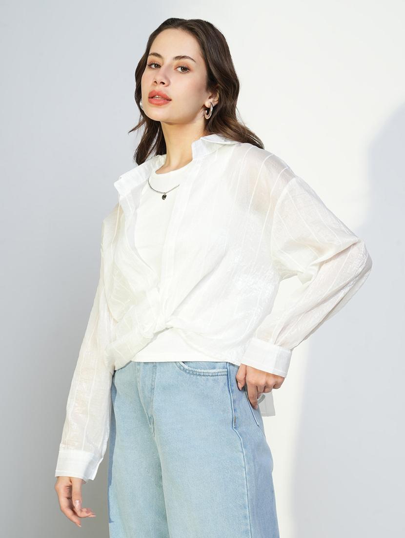 women white solid top with long sleeves shirt - 21643432 - Standard Image - 6
