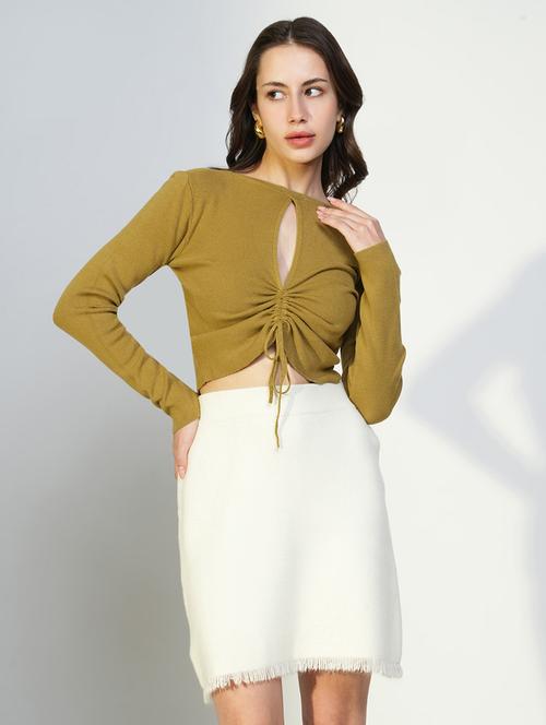 women solid long sleeves crop top - 21643434 - Standard Image - 0