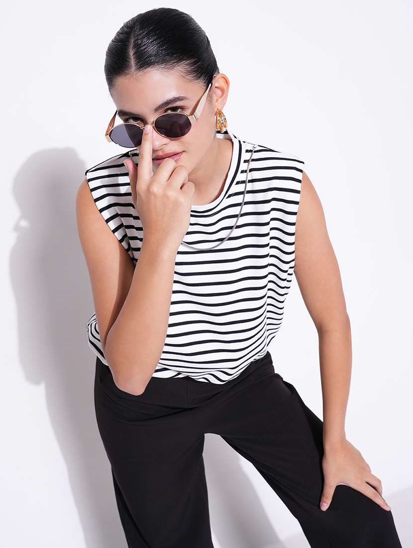 women striped sleeveless blouson top - 21643435 -  Standard Image - 1