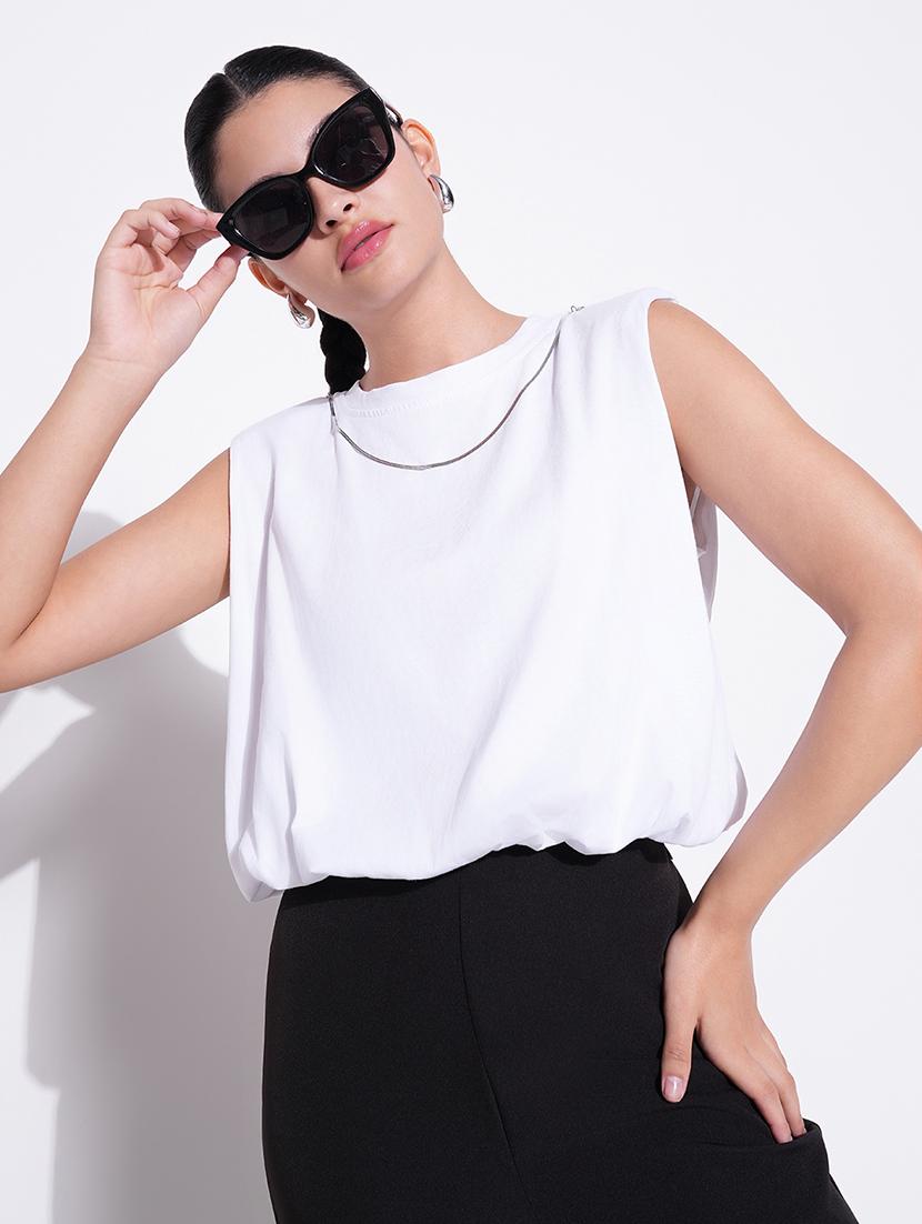 women white solid sleeveless top - 21643444 -  Standard Image - 1