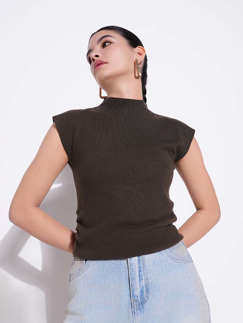 women solid mock neck sleeveless regular top - 21643453 -  Standard Image - 1