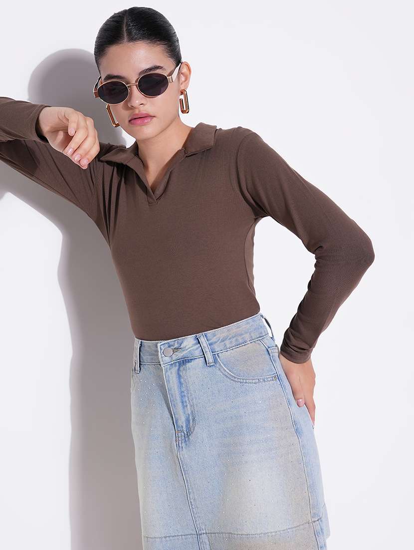 women solid collared long sleeves regular top - 21643457 -  Standard Image - 1