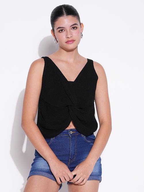 women solid sleeveless crop top - 21643458 -  Standard Image - 0
