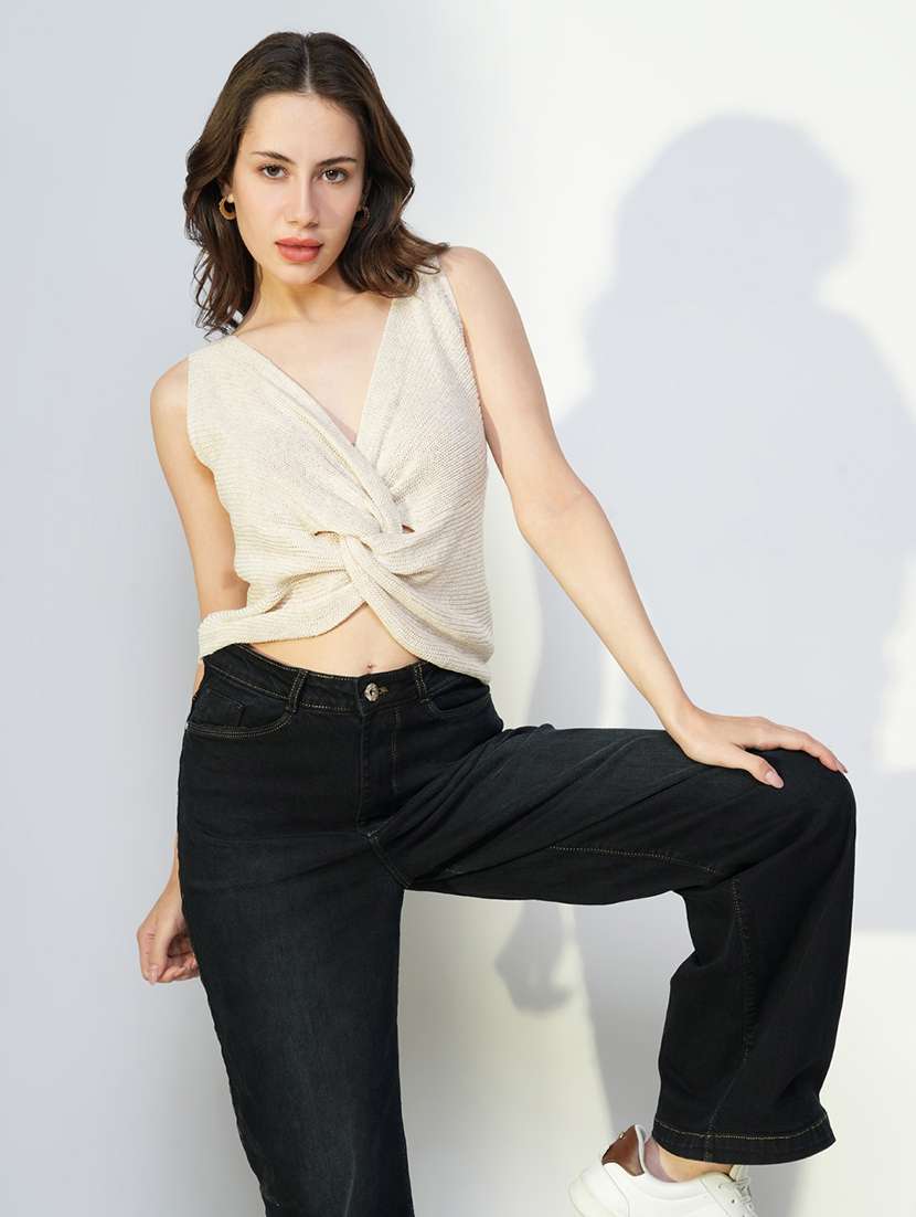 women solid sleeveless crop top - 21643459 - Standard Image - 1