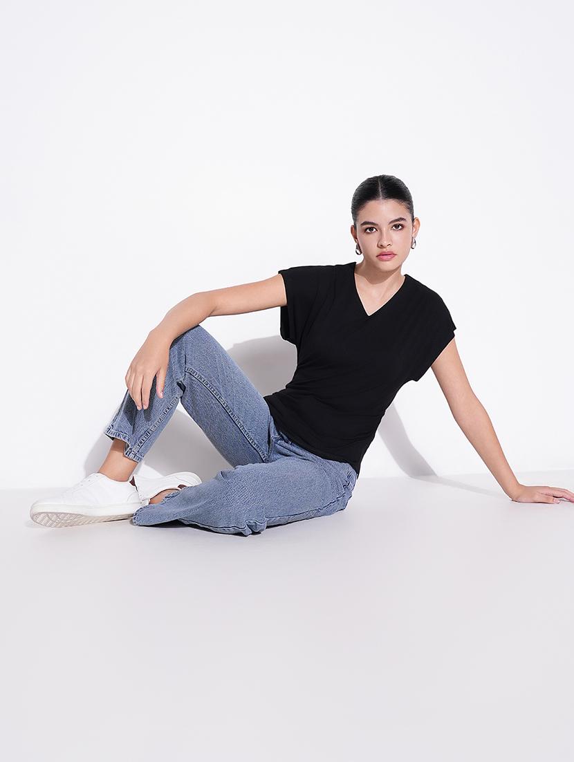 women black solid short sleeves top - 21643461 - Standard Image - 4