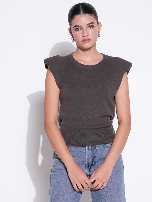 women grey solid sleeveless top - 21643473 - Standard Image - 0