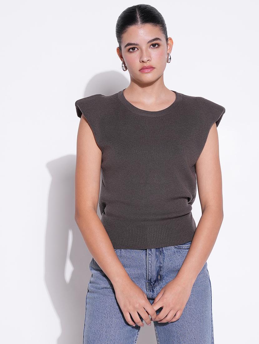 women grey solid sleeveless top - 21643473 - Zoom Image - 0