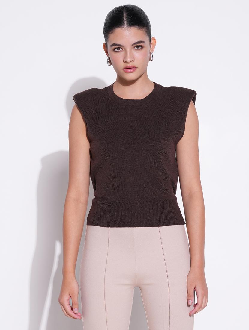women brown solid sleeveless top - 21643474 -  Zoom Image - 0